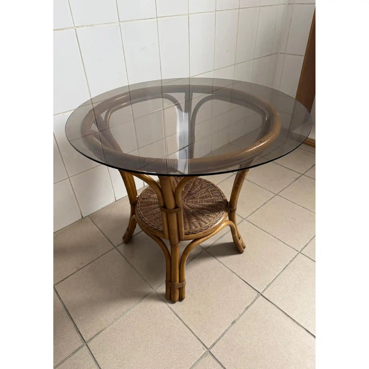 PRODUS RESIGILAT - Masa ALONISIS, maro, ratan/sticla, 77x77x67 cm