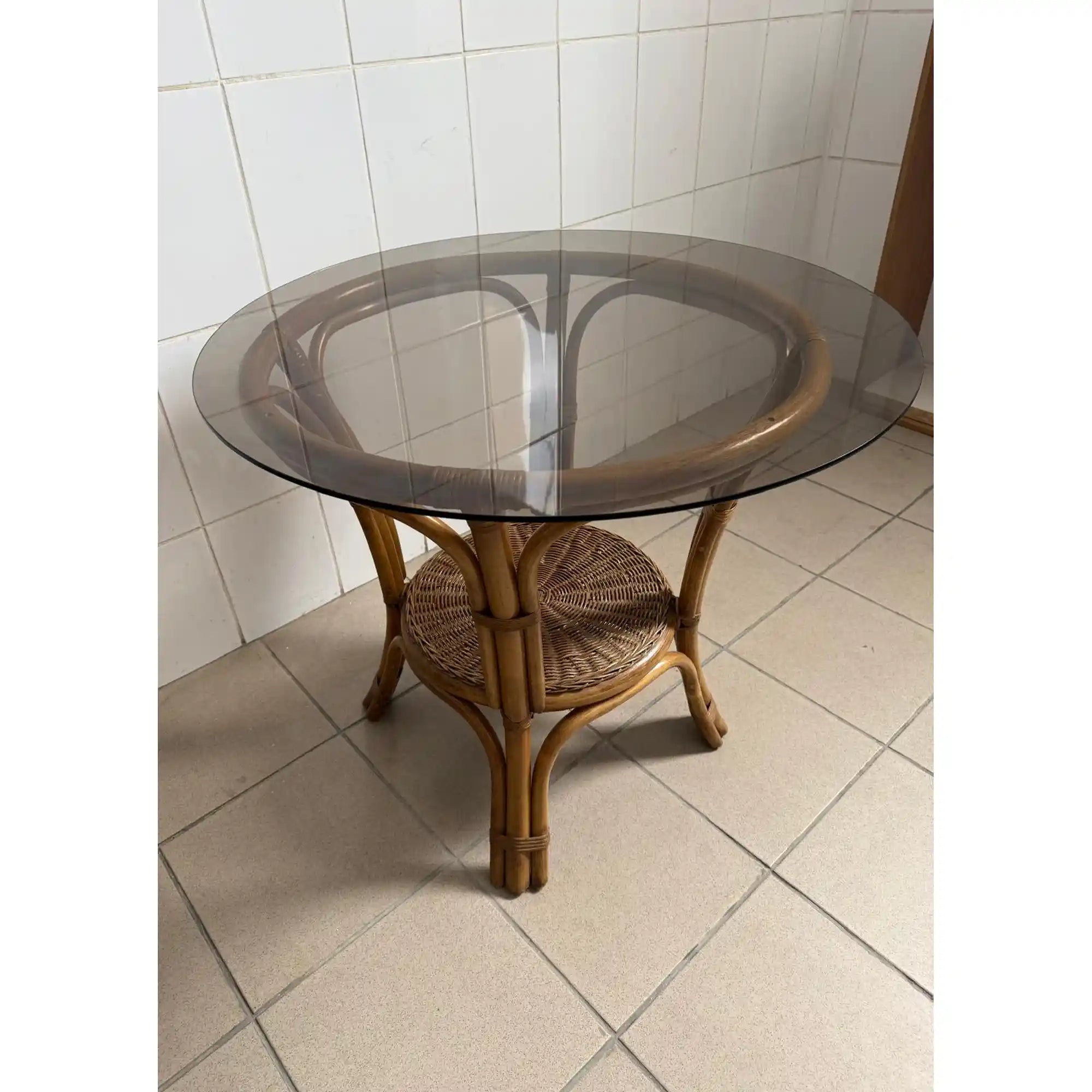 PRODUS RESIGILAT - Masa ALONISIS, maro, ratan/sticla, 77x77x67 cm