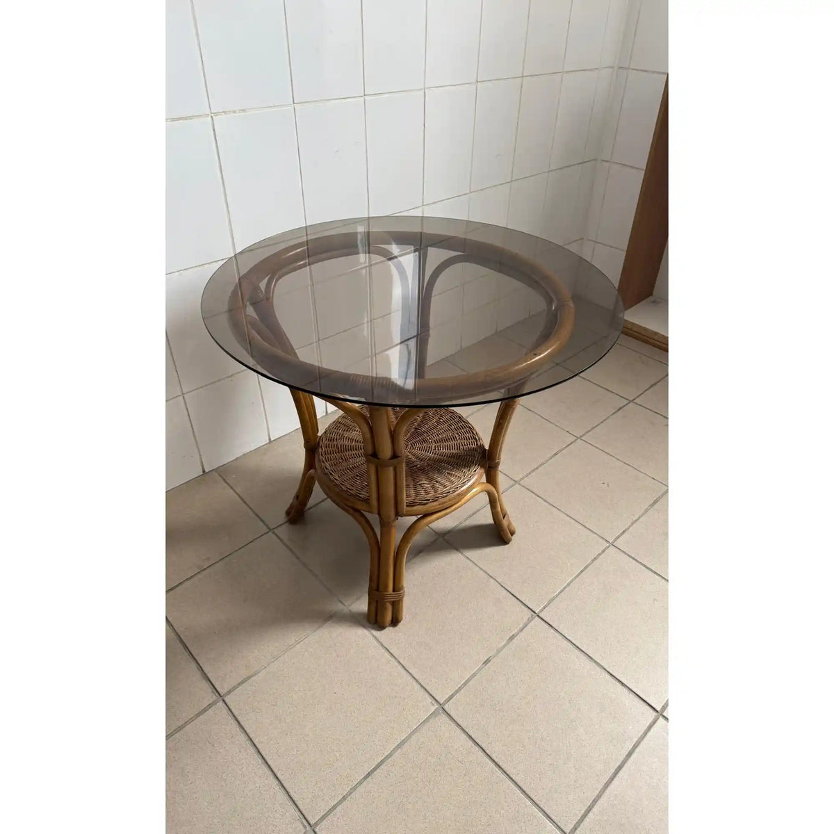 PRODUS RESIGILAT - Masa ALONISIS, maro, ratan/sticla, 77x77x67 cm