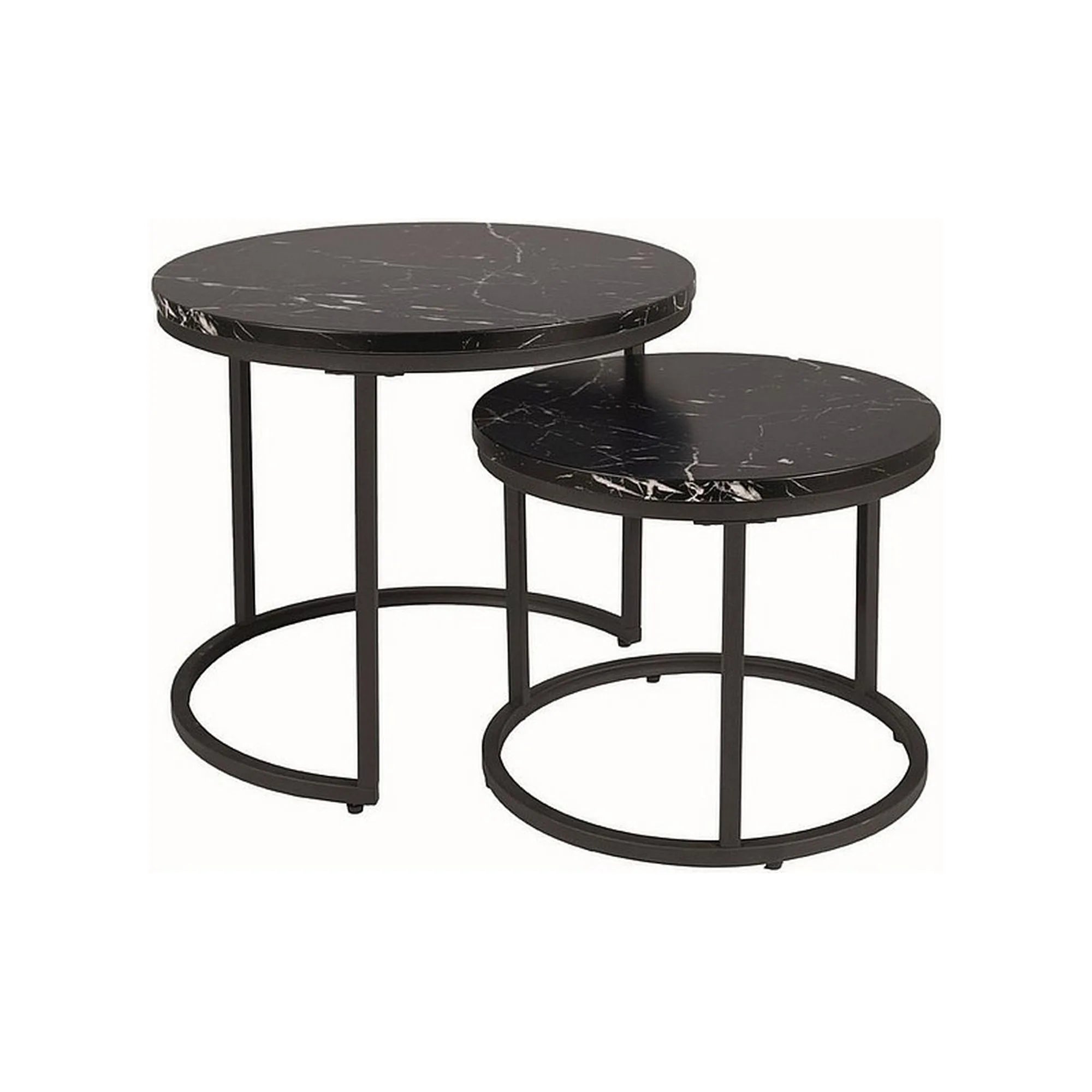 Set 2 masute cafea AMARO, negru cu efect de marmura/negru