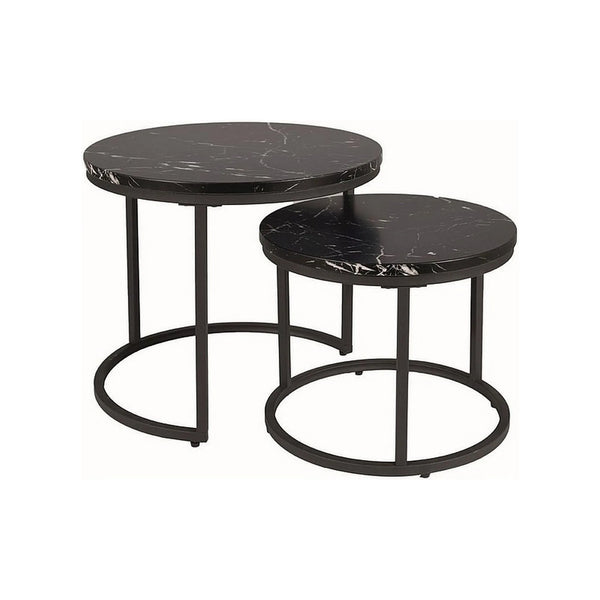 Set 2 masute cafea AMARO, negru cu efect de marmura/negru