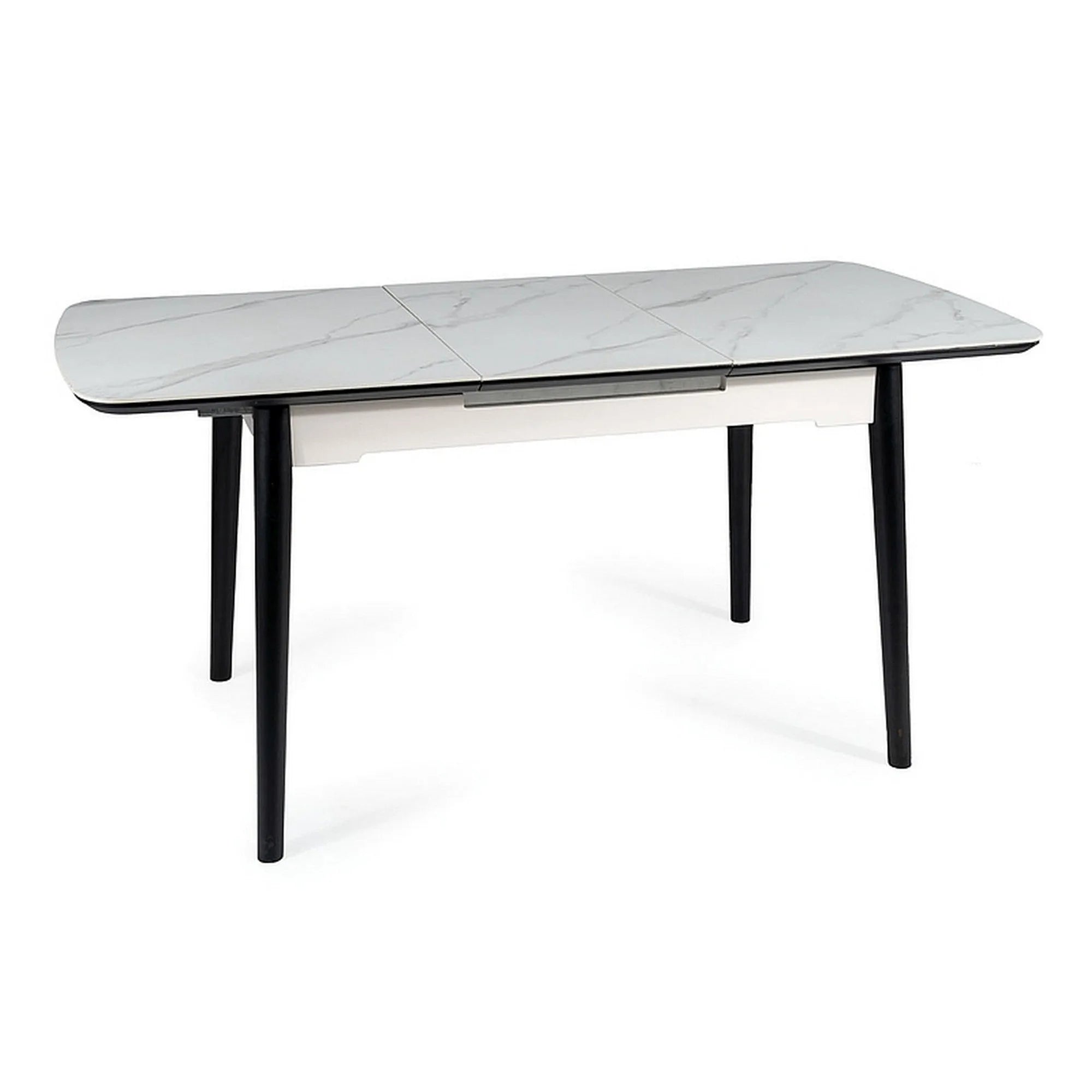 Masa extensibila APOLLO, alb cu efect de marmura/negru, 150/190x90x76 cm