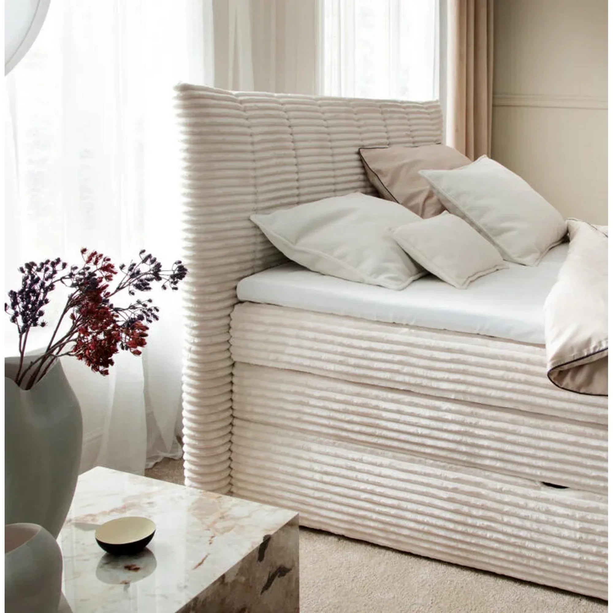 Pat boxspring AMBER 140x200, personalizabil materiale gama Oferta Avantaj, cu spatiu depozitare, saltele si topper