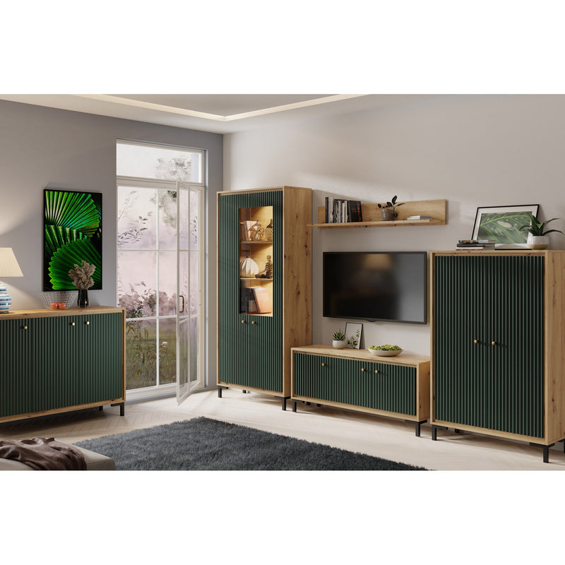 Comoda TV PARII PA04, stejar artisan/verde, PAL laminat, 130x37x56 cm