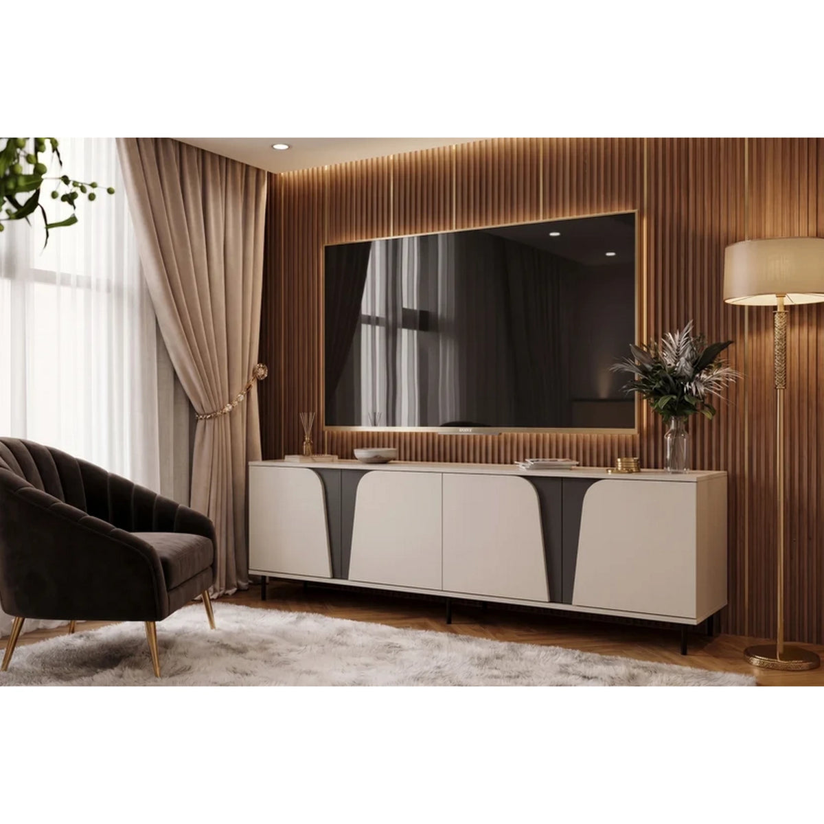 Comoda TV living ASTORIX, casmir/gri grafit, PAL laminat, 200x40x68 cm