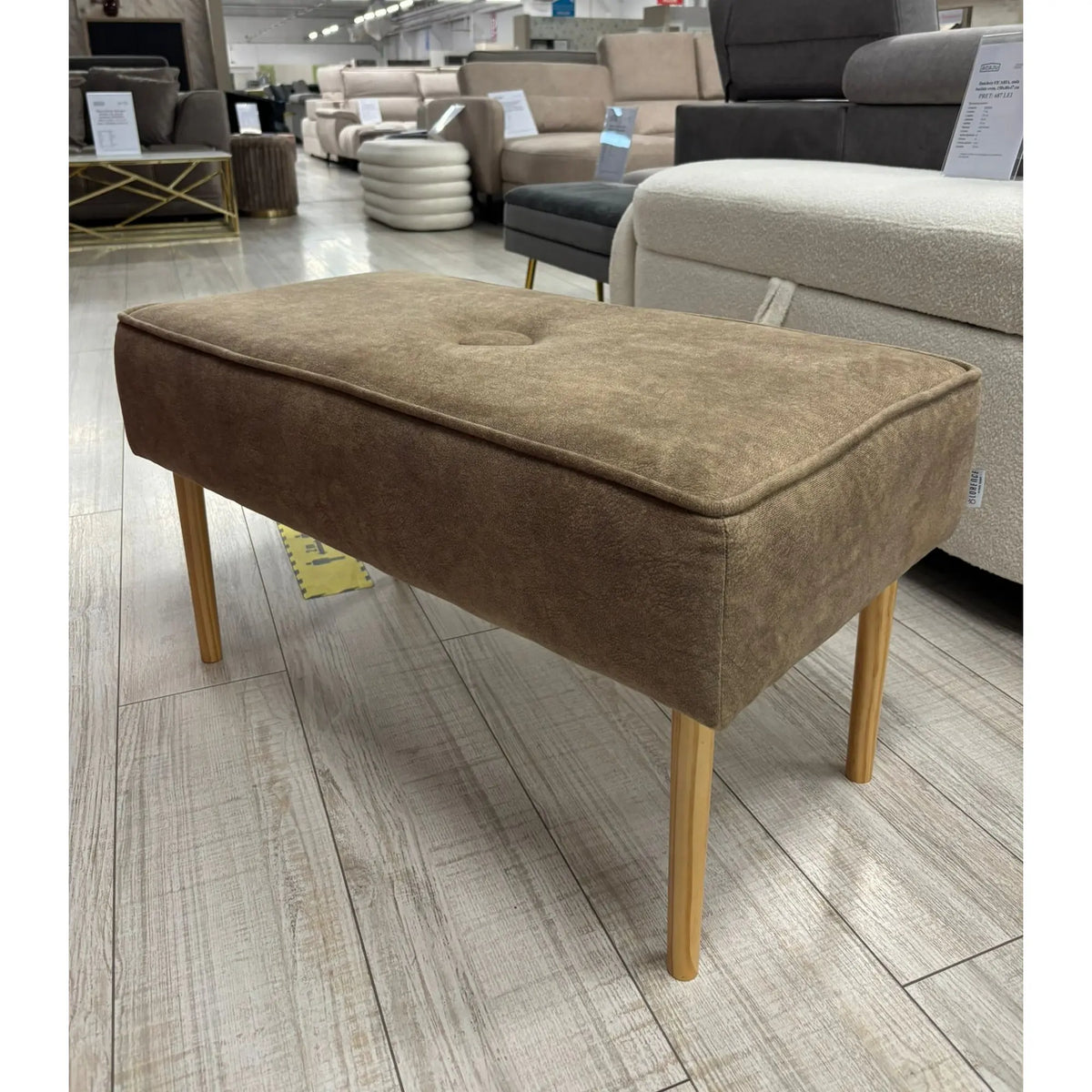 PRODUS RESIGILAT - Bancheta SQUARE, cappuccino, stofa catifelata, 80x40x41 cm