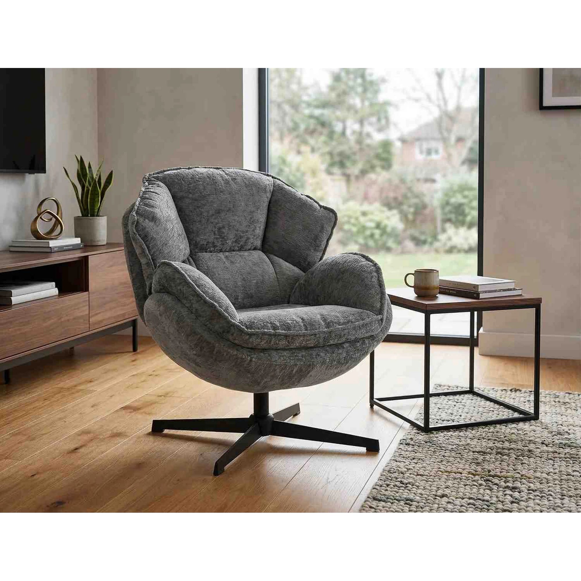 Fotoliu rotativ BETTY, gri/negru, stofa clasica/metal, 73x87x83 cm