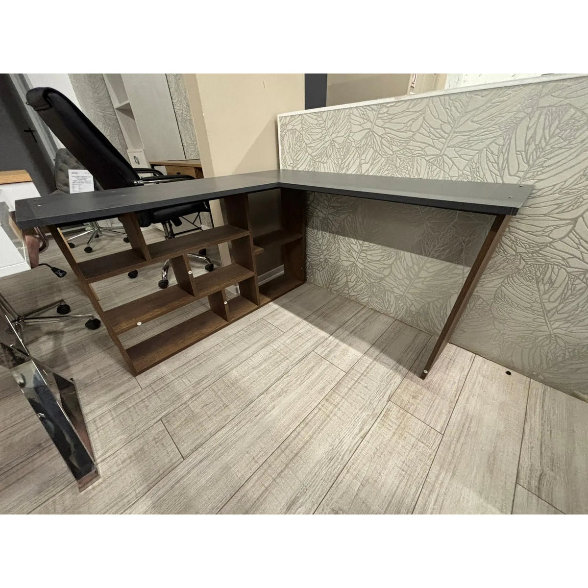 PRODUS RESIGILAT - Birou THEOS, stejar/gri antracit, PAL, 120/129x40x72 cm