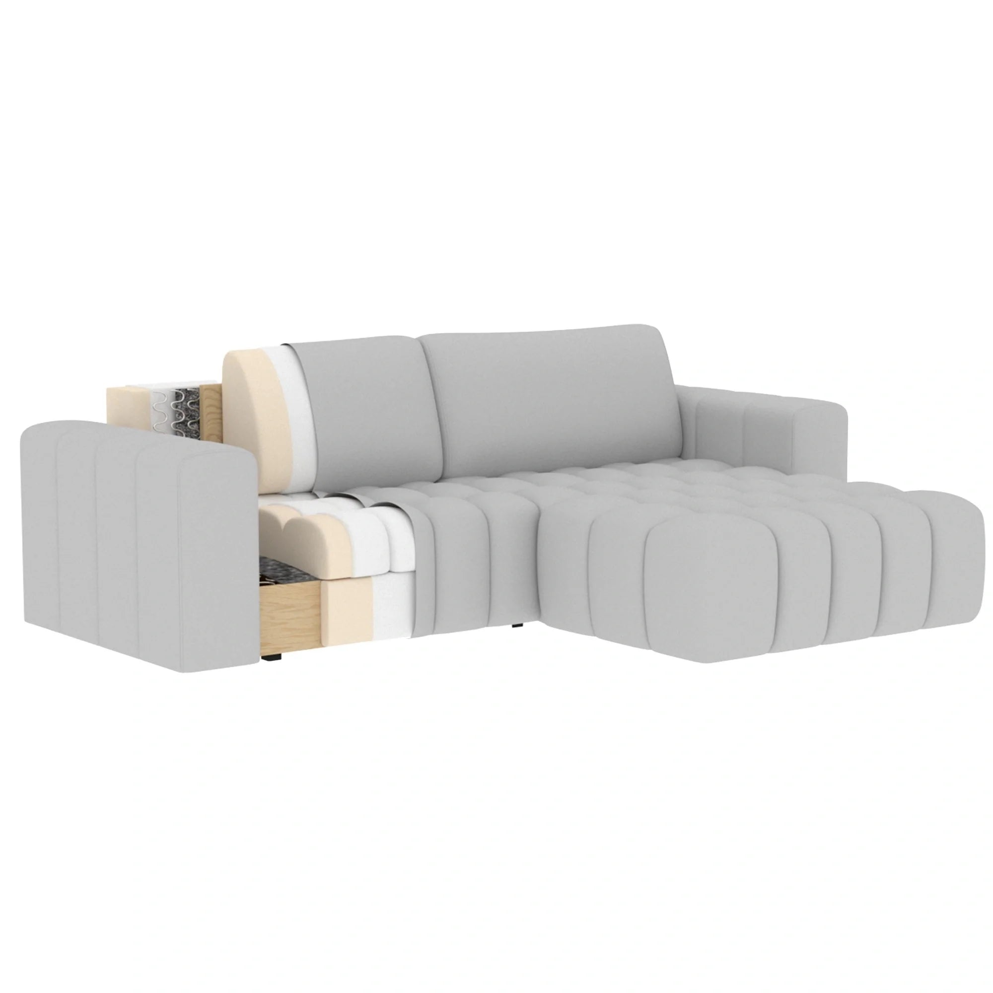 Coltar extensibil BONETT, sezlong dreapta, stofa bej - Royal 20, cu lada de depozitare, 250x175x92 cm