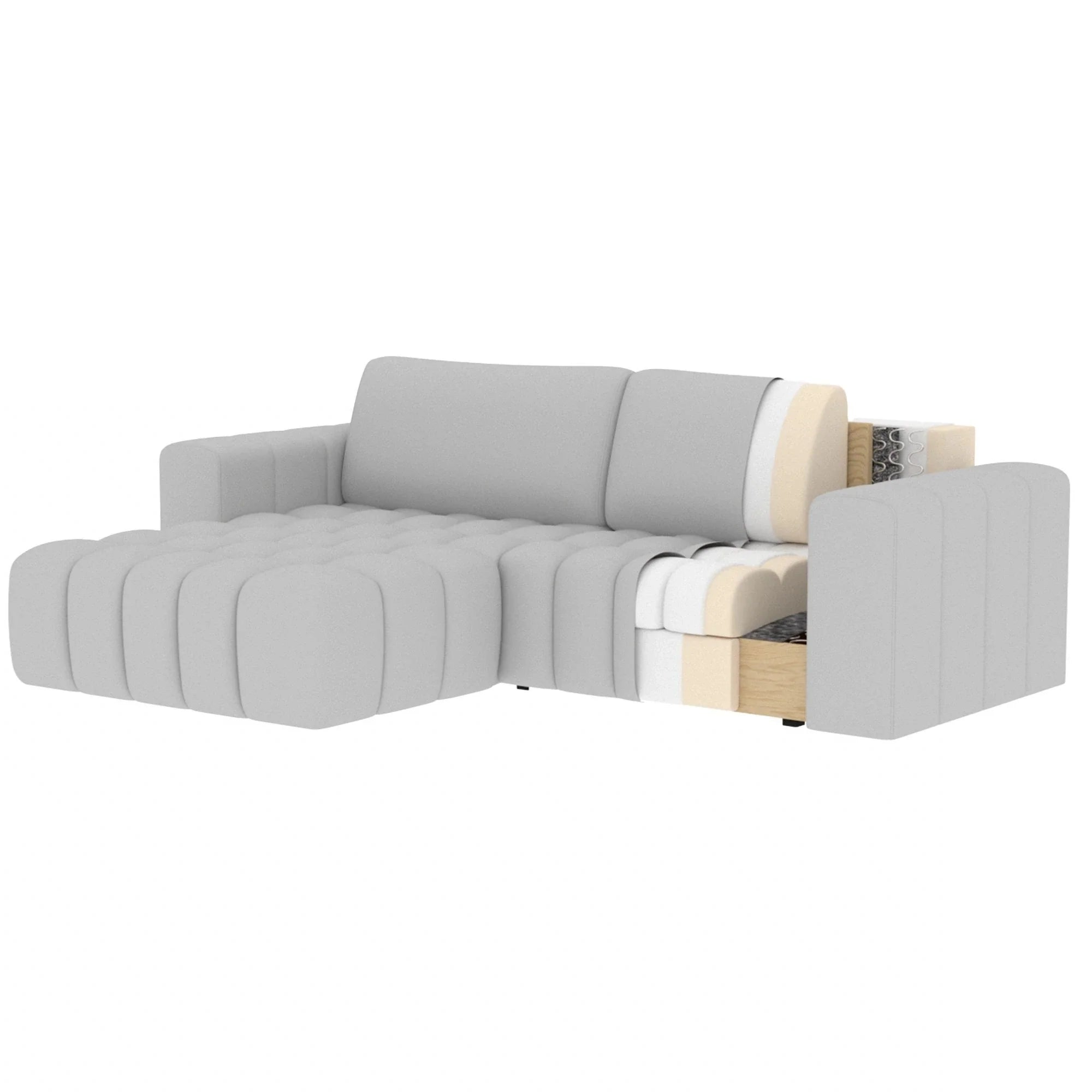 Coltar extensibil BONETT, sezlong stanga, stofa bej - Royal 20, cu lada de depozitare, 250x175x92 cm