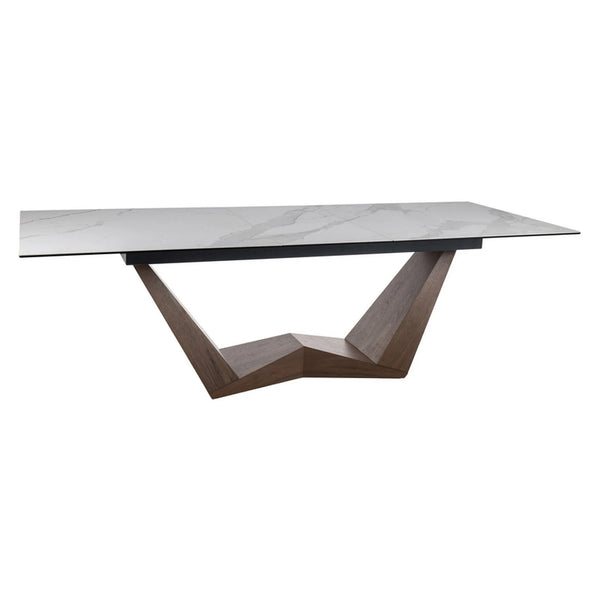Masa extensibila BONUCCI, alb cu efect de marmura/nuc, sticla/ceramica/furnir, 200/250x98x76 cm
