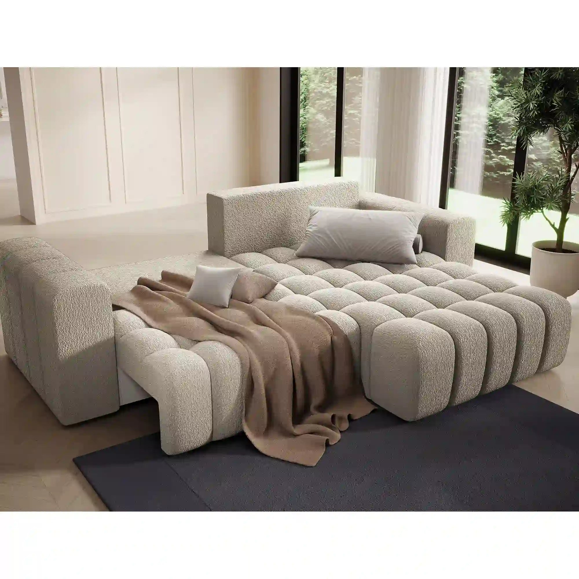 Coltar extensibil BONETT, sezlong dreapta, stofa bej - Royal 20, cu lada de depozitare, 250x175x92 cm