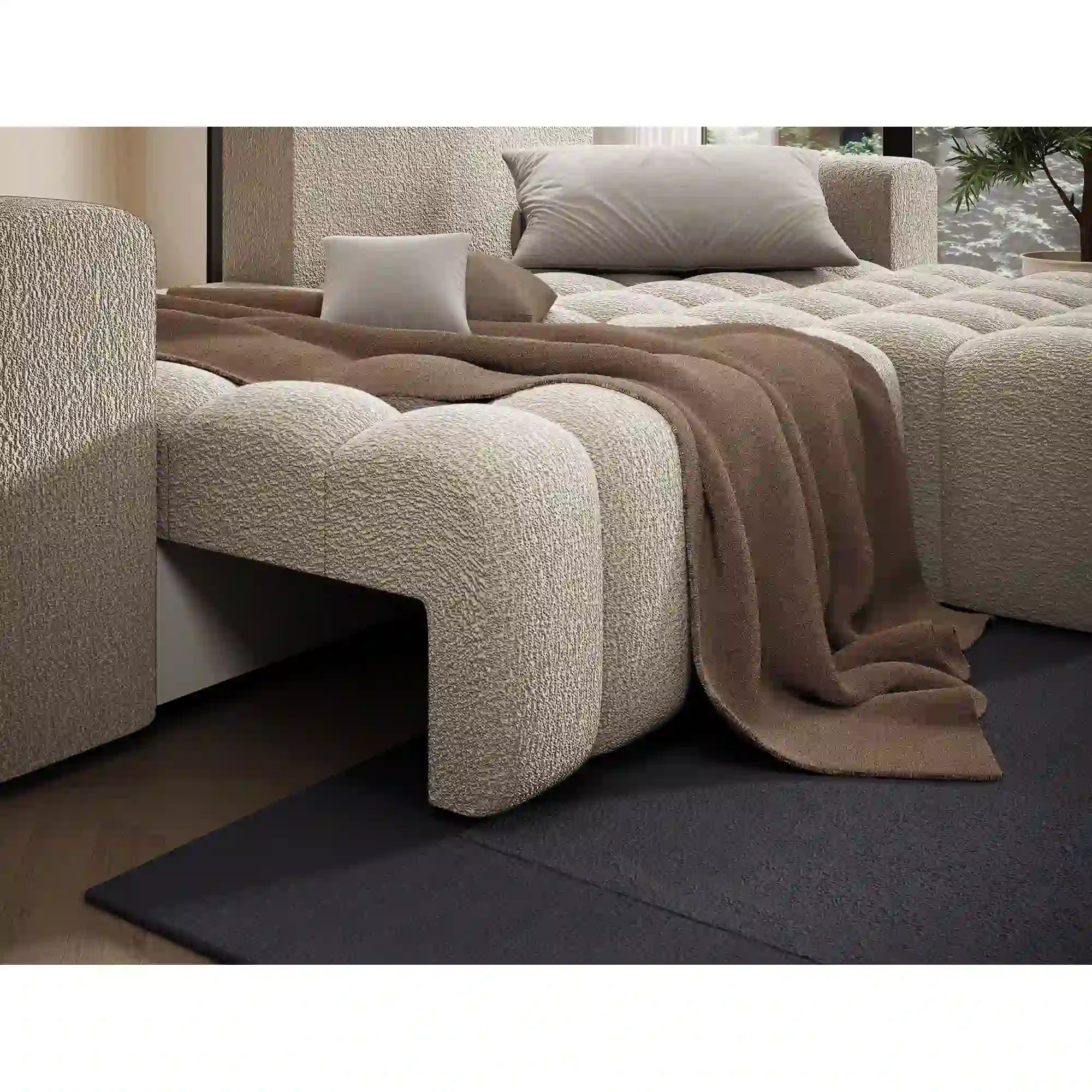 Coltar extensibil BONETT, sezlong dreapta, stofa bej - Royal 20, cu lada de depozitare, 250x175x92 cm