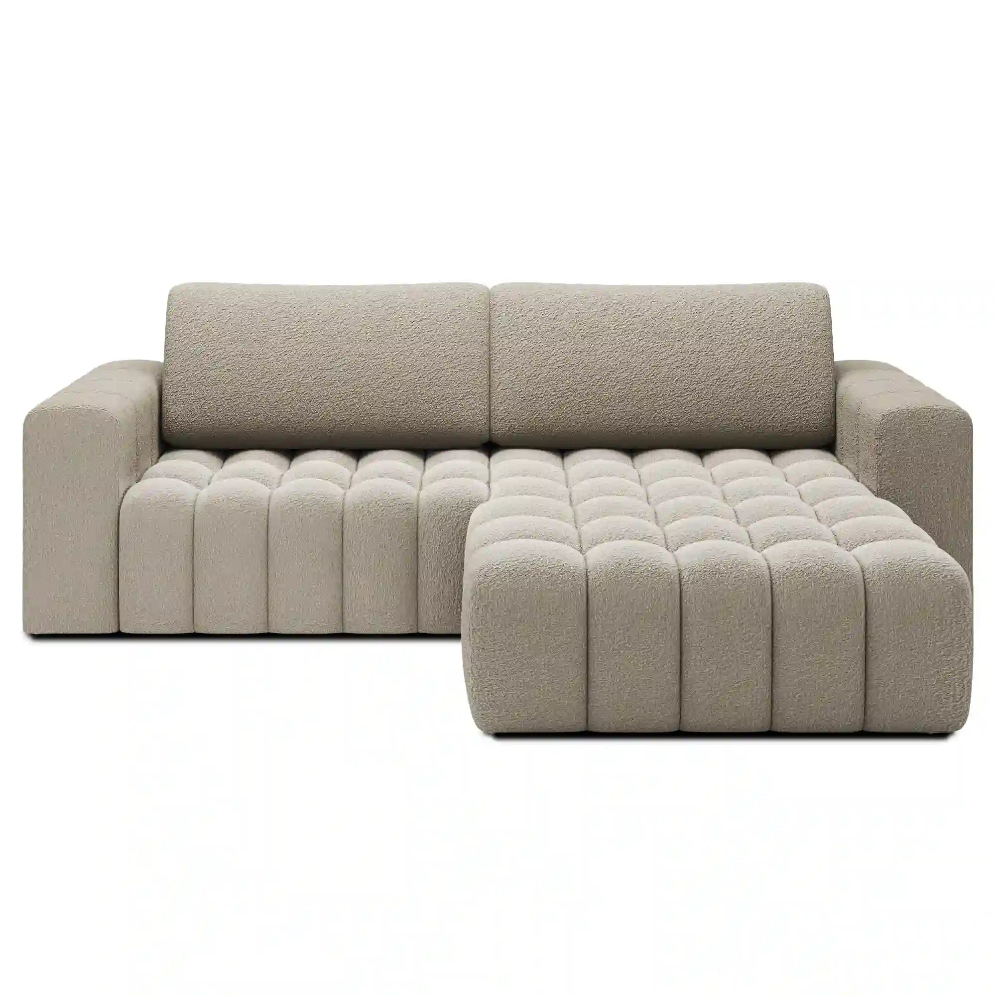 Coltar extensibil BONETT, sezlong dreapta, stofa bej - Royal 20, cu lada de depozitare, 250x175x92 cm