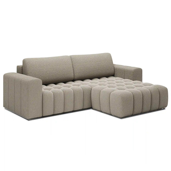 Coltar extensibil BONETT, sezlong dreapta, stofa bej - Royal 20, cu lada de depozitare, 250x175x92 cm