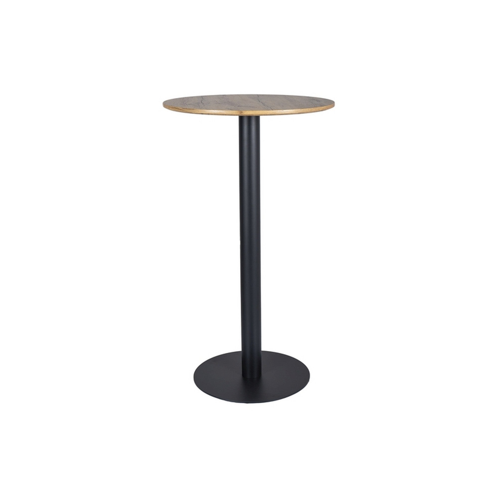 Masa bar BT-005, stejar/negru, furnir/metal, 60x60x105 cm