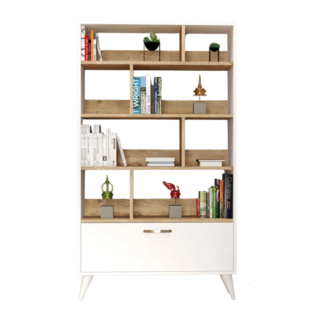 Biblioteca KTB0201, alb/stejar, PAL melaminat, 90x36x160 cm