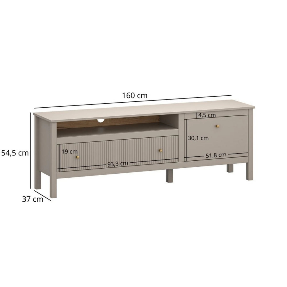 Comoda TV KLEO, taupe, PAL laminat, 160x37x55 cm