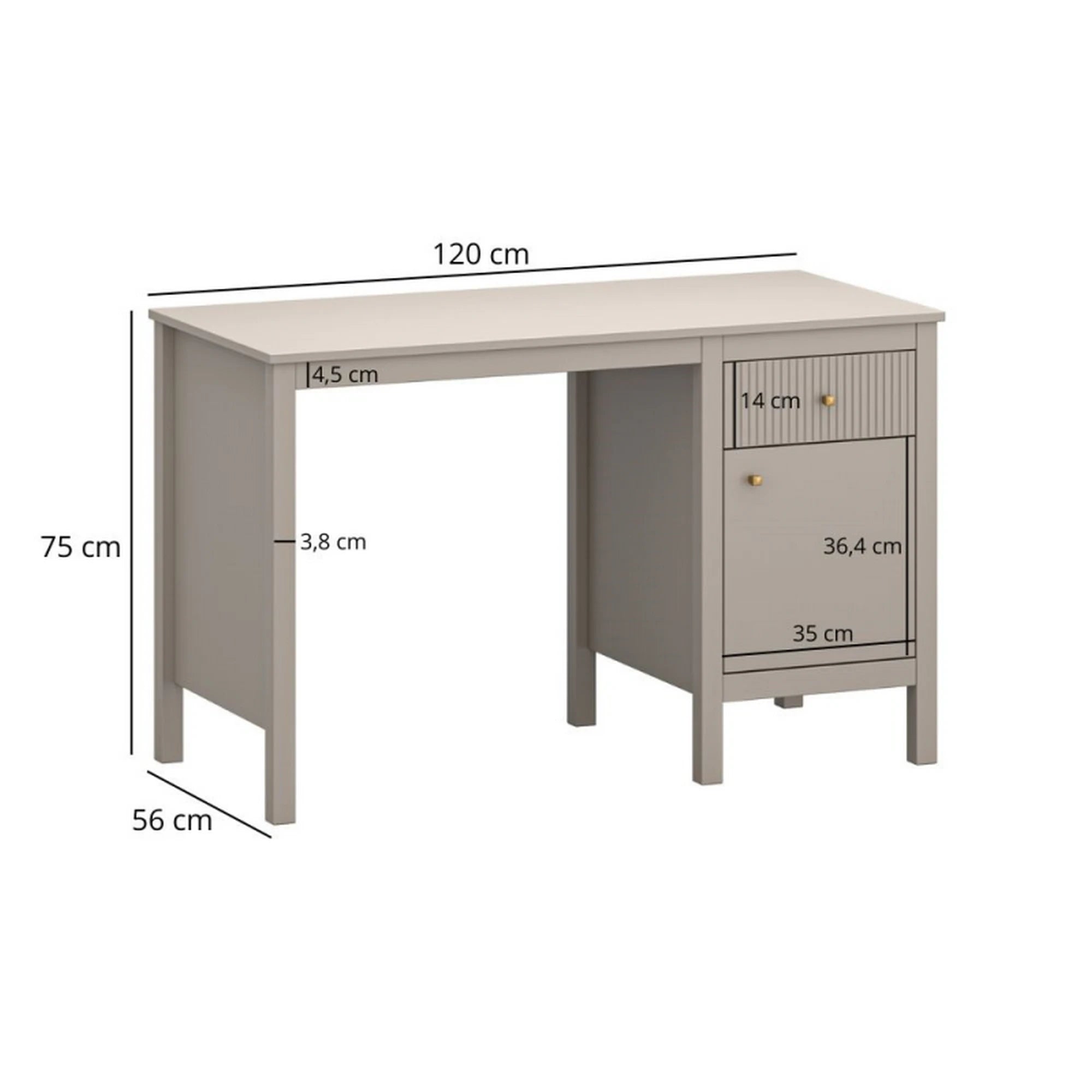 Birou cu picioare KLEO, taupe, PAL laminat, 120x56x75 cm