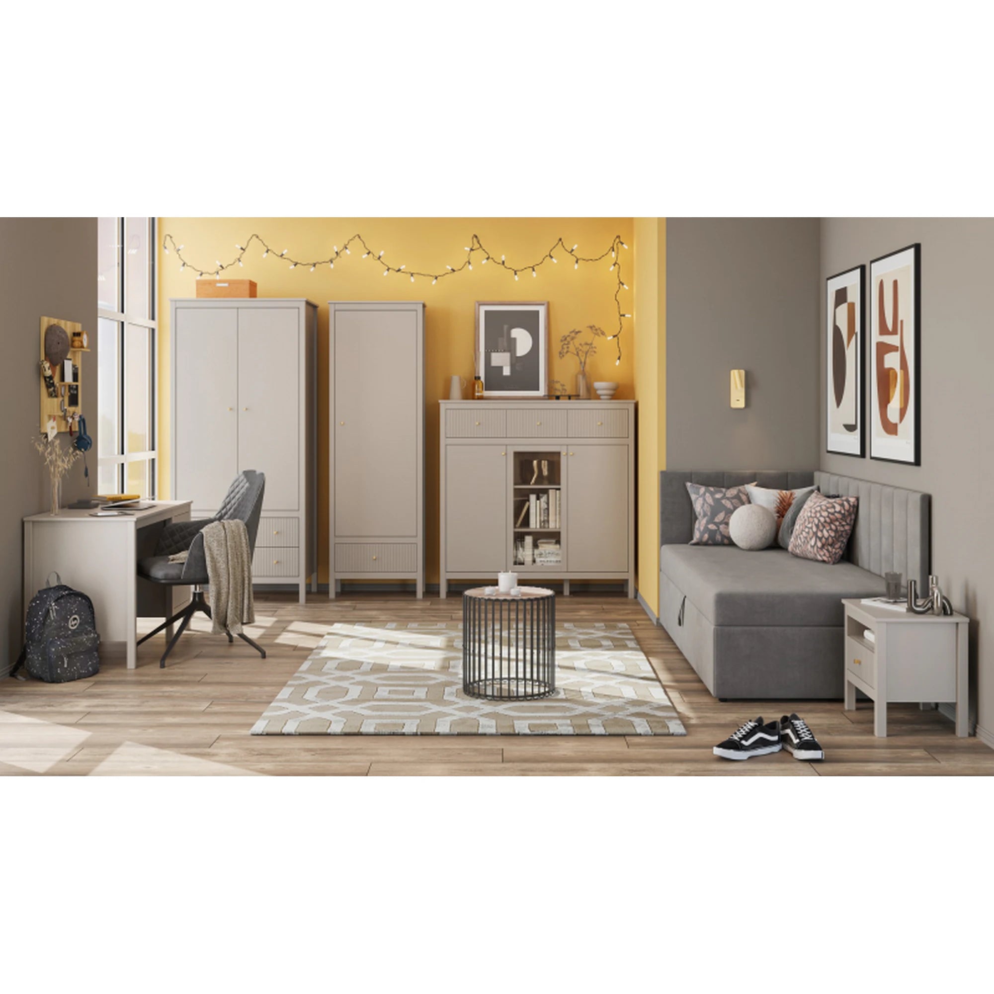 Birou cu picioare KLEO, taupe, PAL laminat, 120x56x75 cm