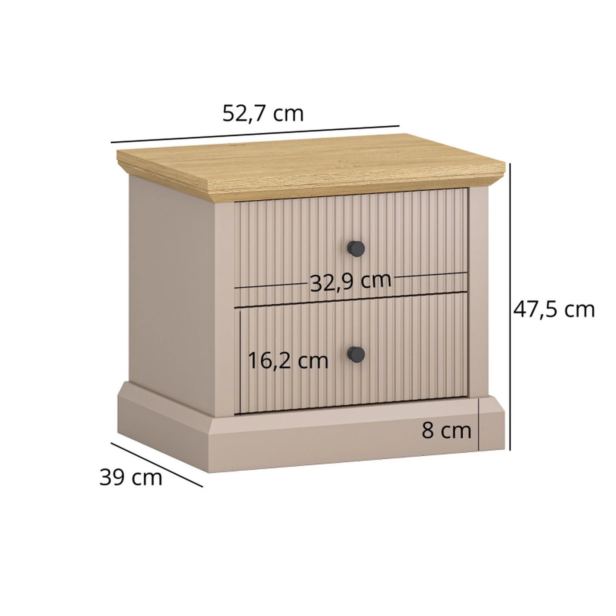 Noptiera de dormitor IDELLO, taupe/stejar, PAL, 53x39x48 cm
