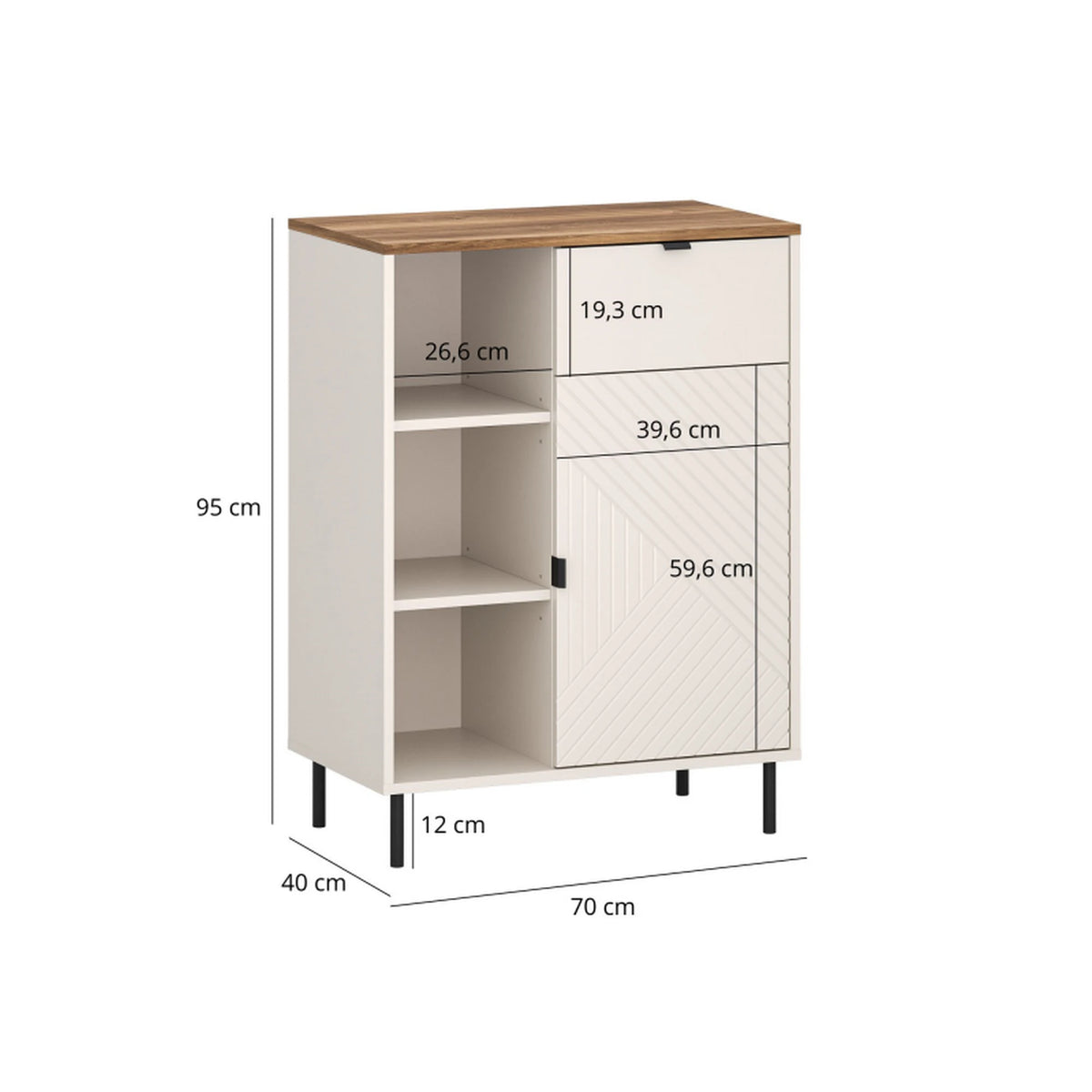Comoda dulap EVO, casmir/stejar, PAL laminat, 70x40x95 cm