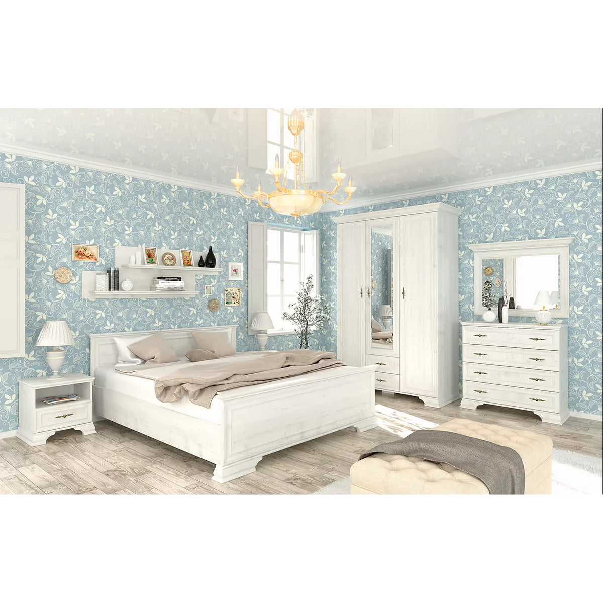 Pat dormitor clasic IRYS 160x200, pin alb anderson, PAL laminat