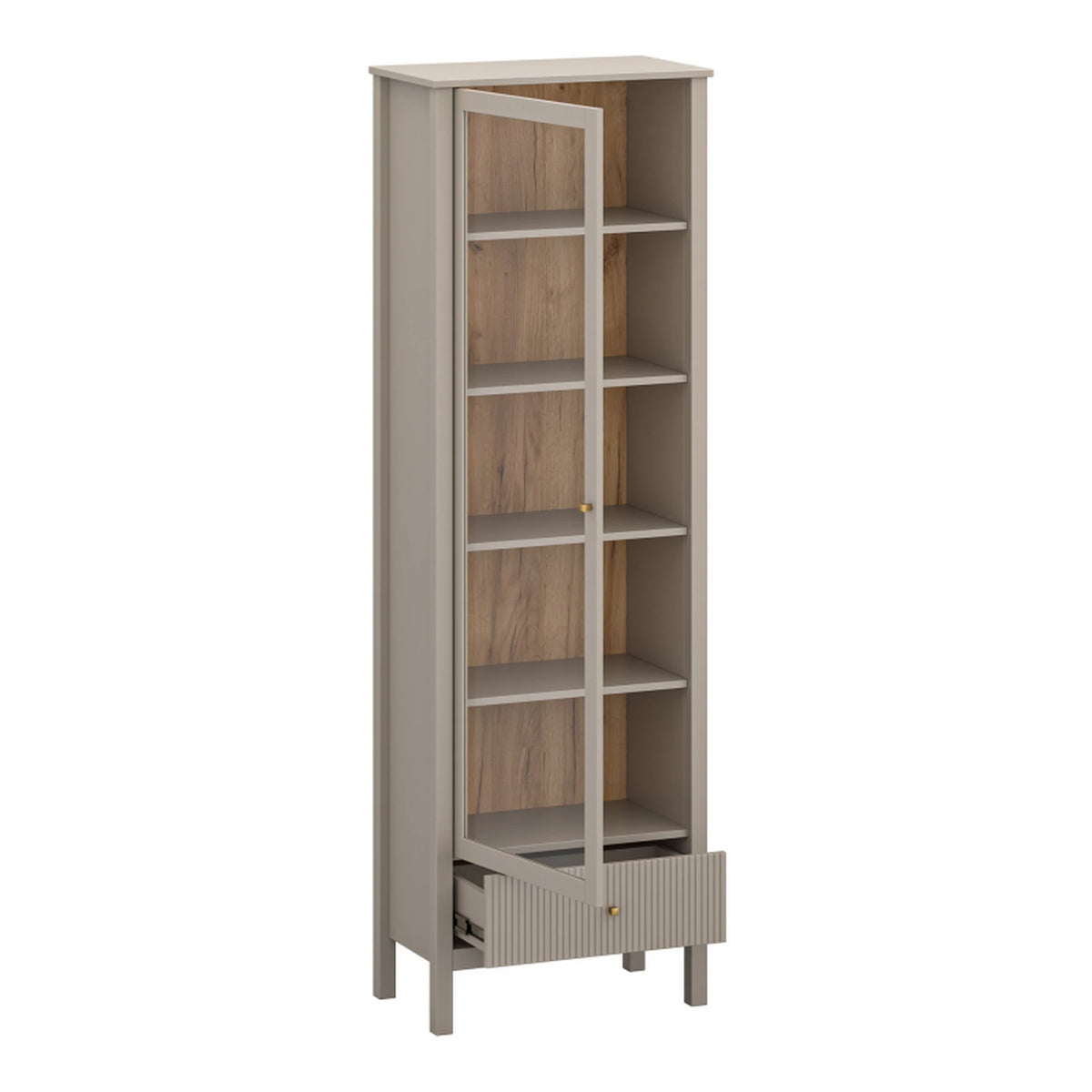 Vitrina pentru living KLEO, taupe, PAL laminat, cu iluminare LED, 65x37x201 cm