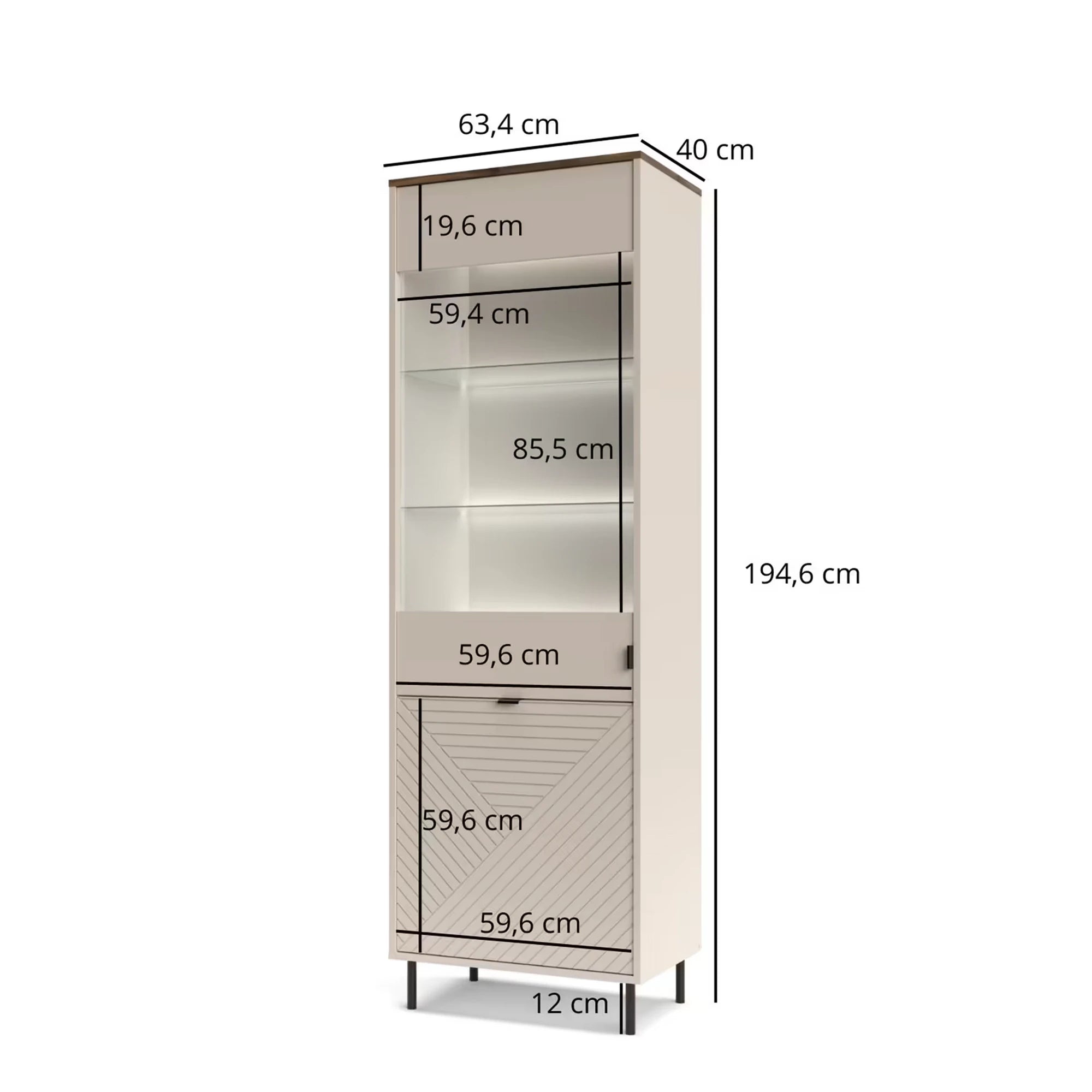 Vitrina living EVO, casmir, PAL laminat, cu iluminare LED, 64x40x195 cm