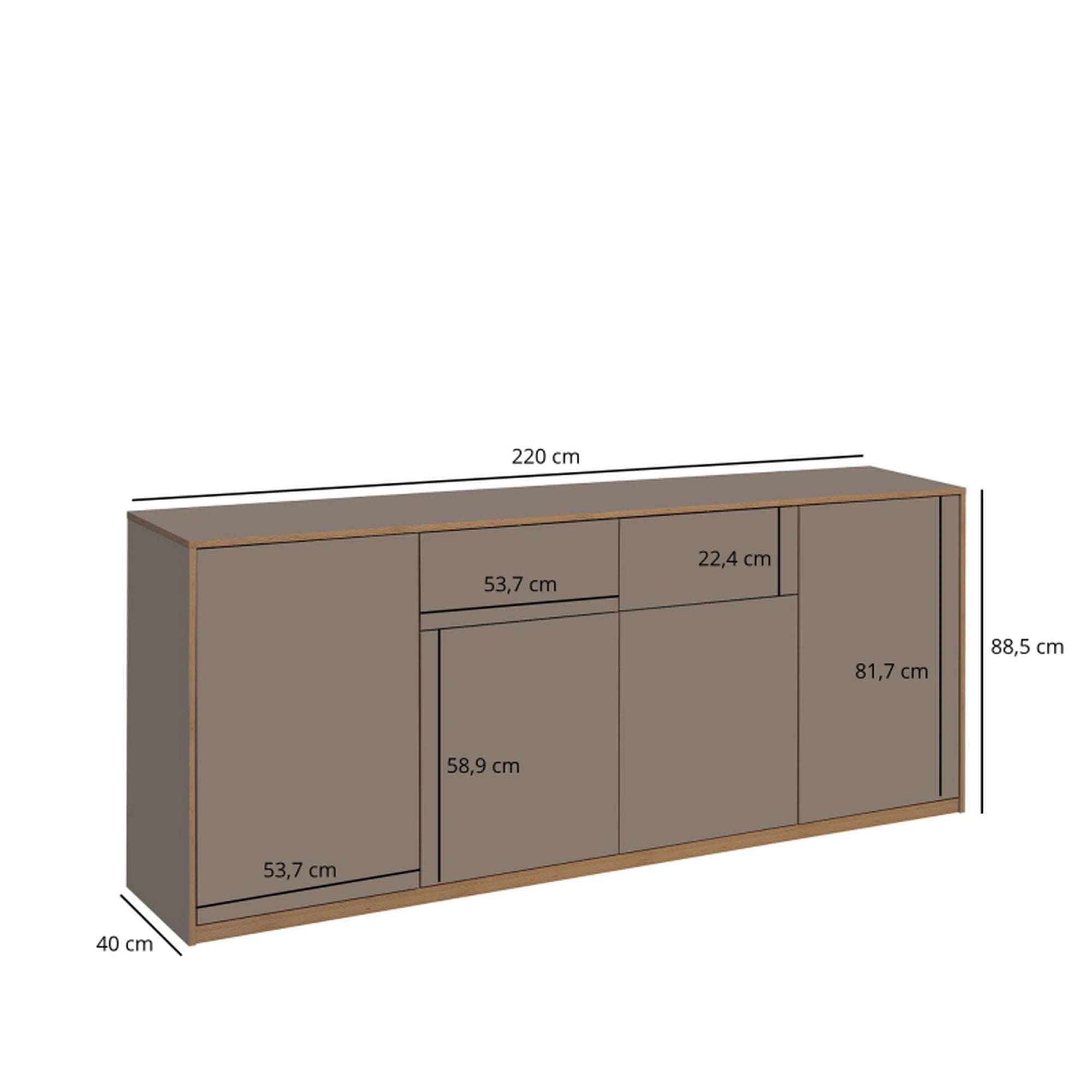 Comoda pentru living COMPLEX, gri, PAL laminat, 220x40x89 cm