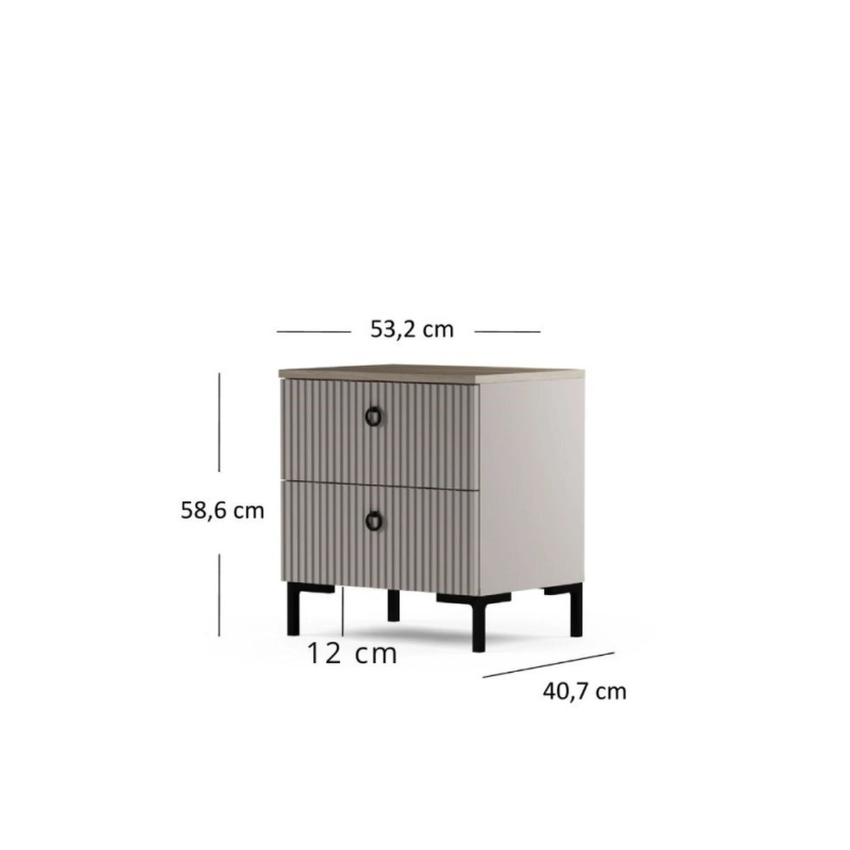 Noptiera cu sertare DOMINICA, grej/stejar, PAL laminat, 54x41x59 cm