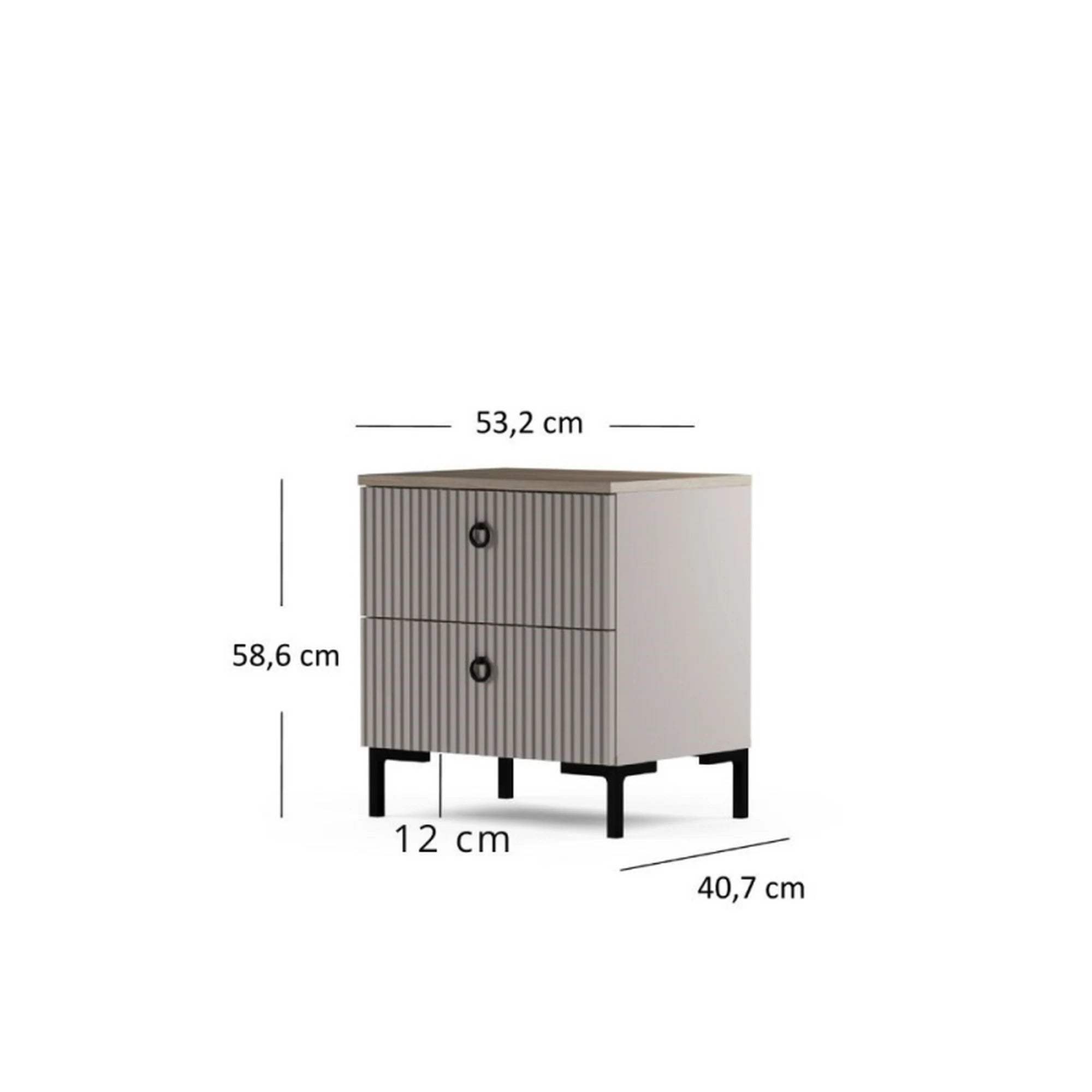 Noptiera cu sertare DOMINICA, grej/stejar, PAL laminat, 54x41x59 cm