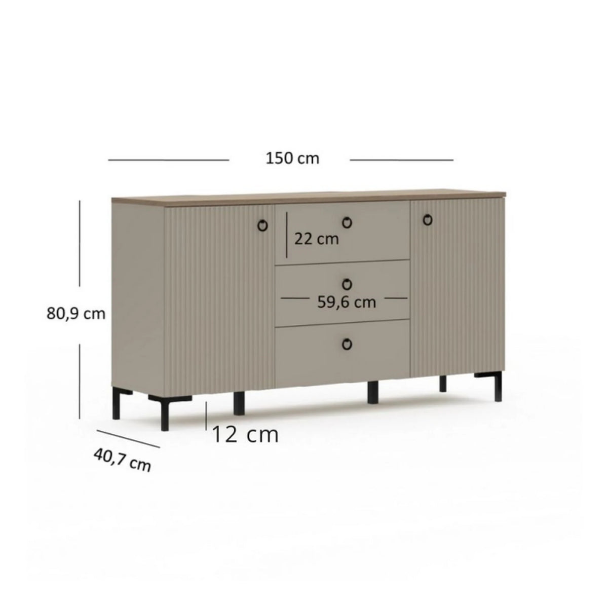 Comoda pentru living DOMINICA, grej/stejar, PAL laminat, 150x41x81 cm