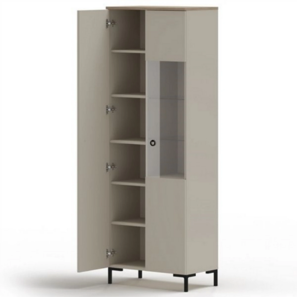 Vitrina pentru living DOMINICA, grej/stejar, PAL laminat, cu iluminare LED, 70x41x199 cm
