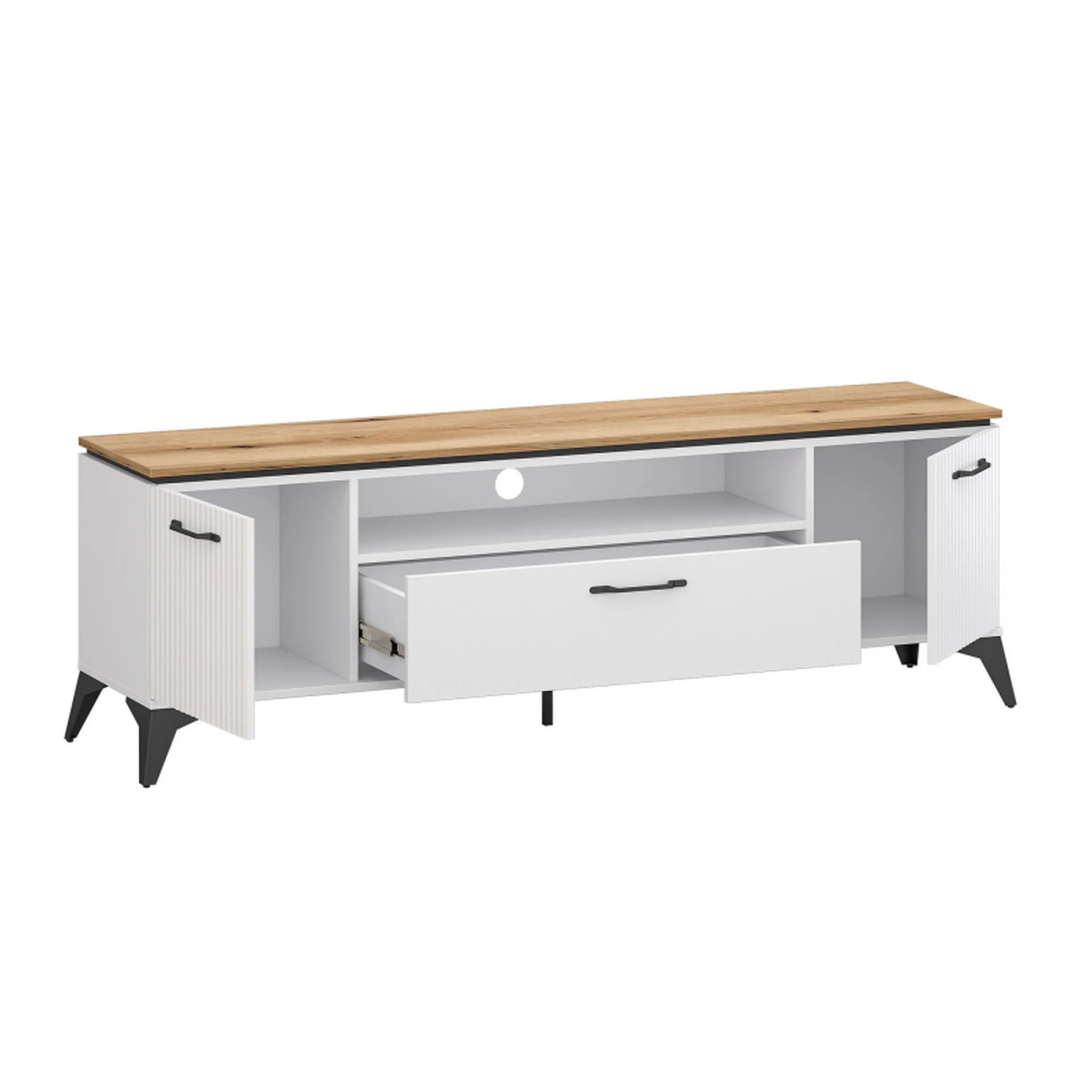 Comoda tv sufragerie TV VELUTTO, alb/stejar, PAL, 175x44x56 cm