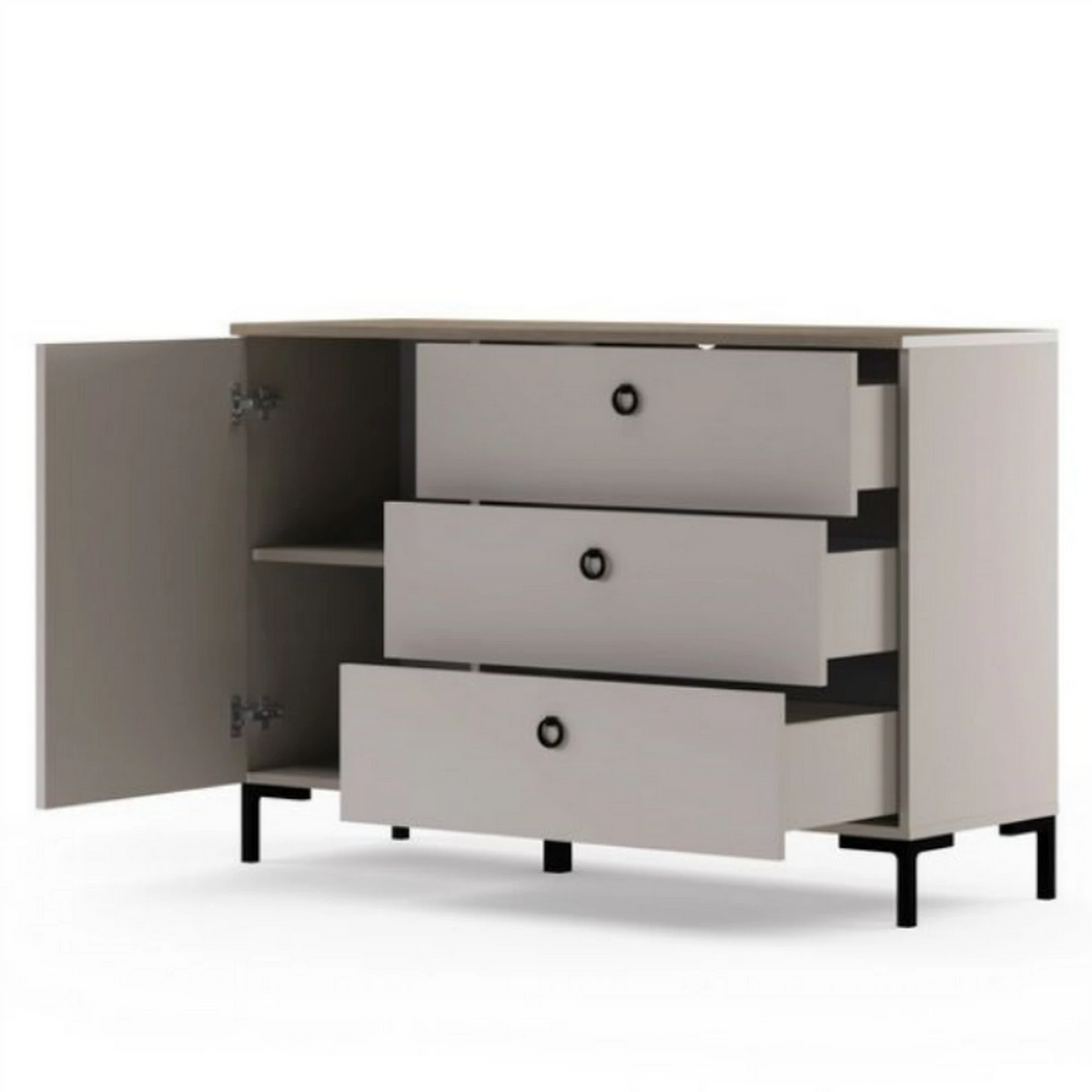 Comoda pentru living DOMINICA, grej/stejar, PAL laminat, 120x41x81 cm
