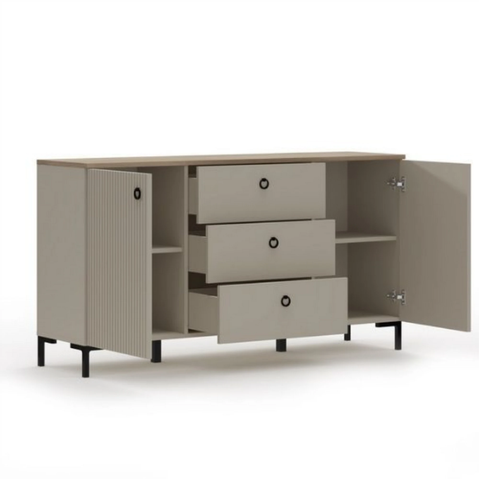 Comoda pentru living DOMINICA, grej/stejar, PAL laminat, 150x41x81 cm