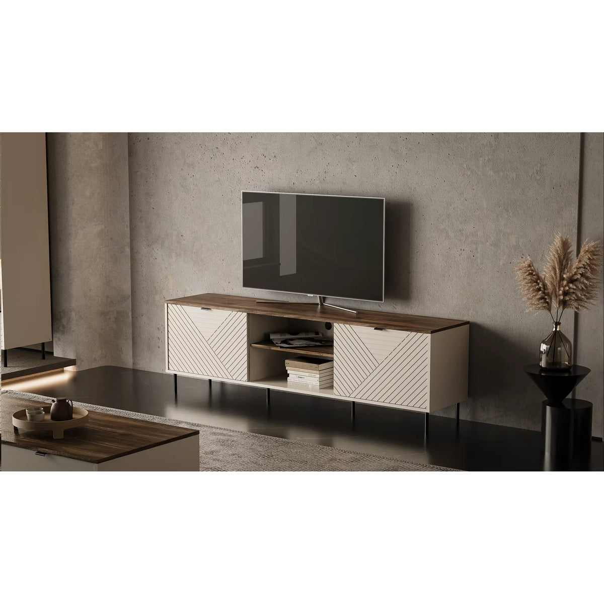 Comoda tv sufragerie EVO, casmir/stejar, PAL laminat, 183x40x55 cm