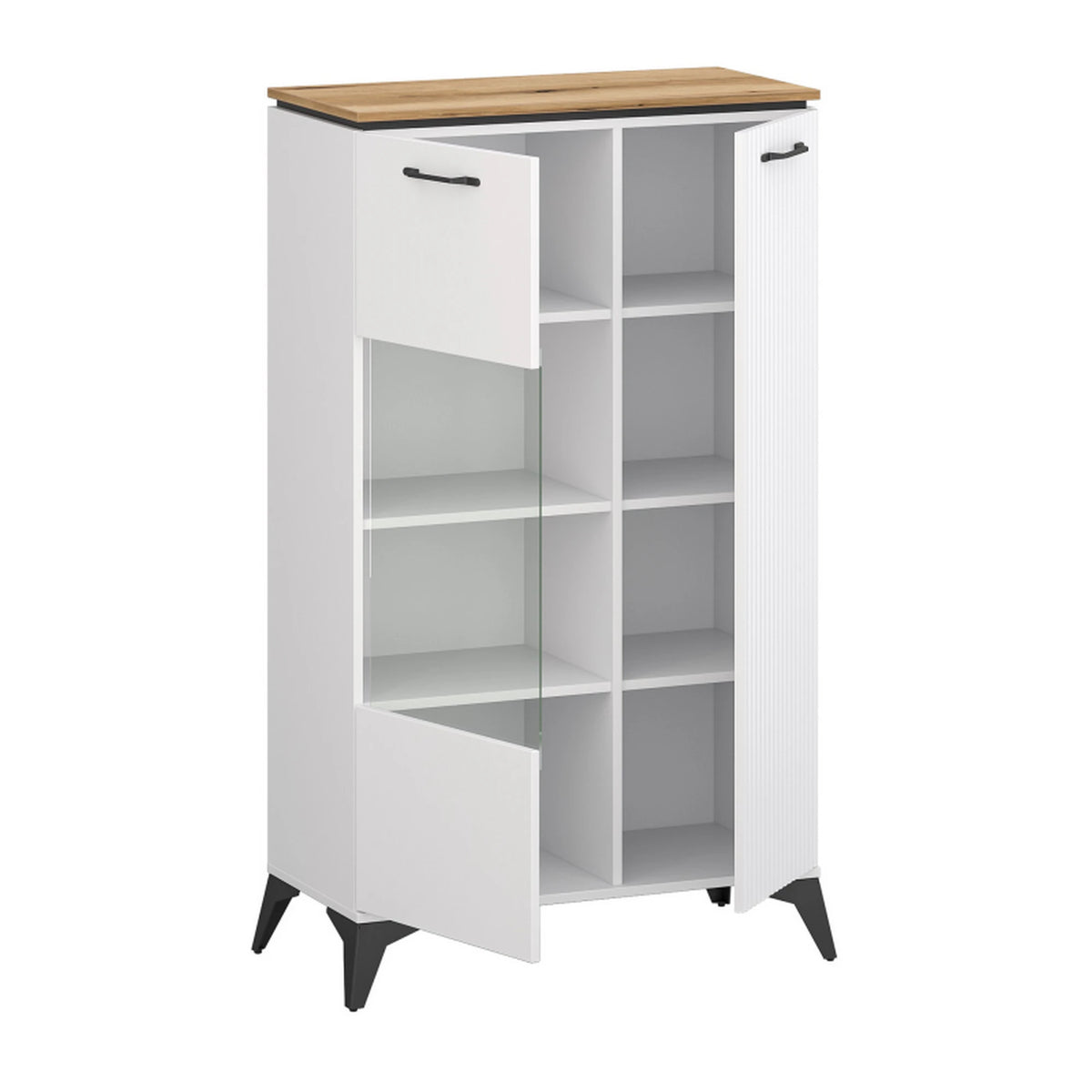 Vitrina VELUTTO, alb/stejar, PAL, cu iluminare LED, 86x44x142 cm