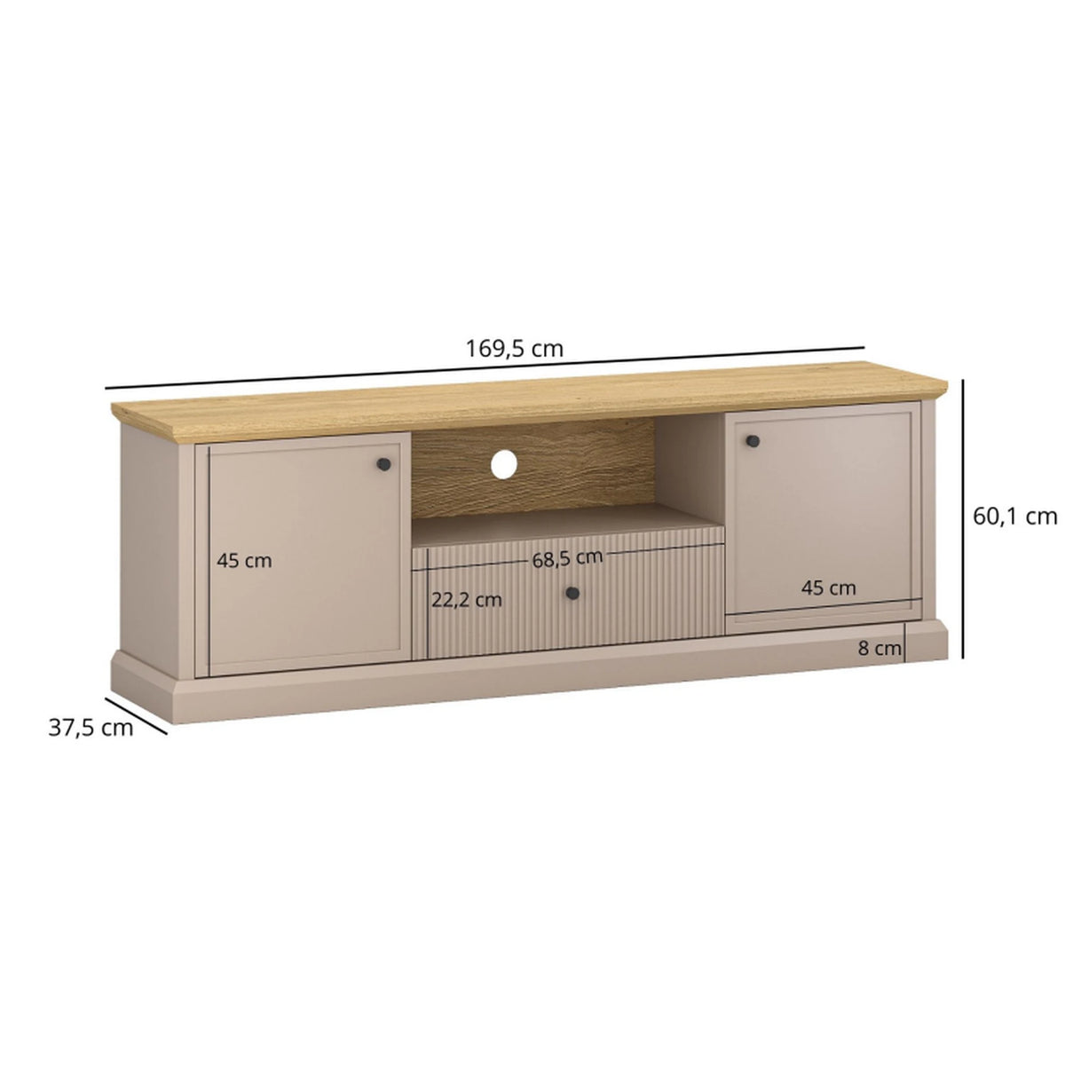 Comoda TV IDELLO, taupe/stejar, PAL, 170x38x60 cm