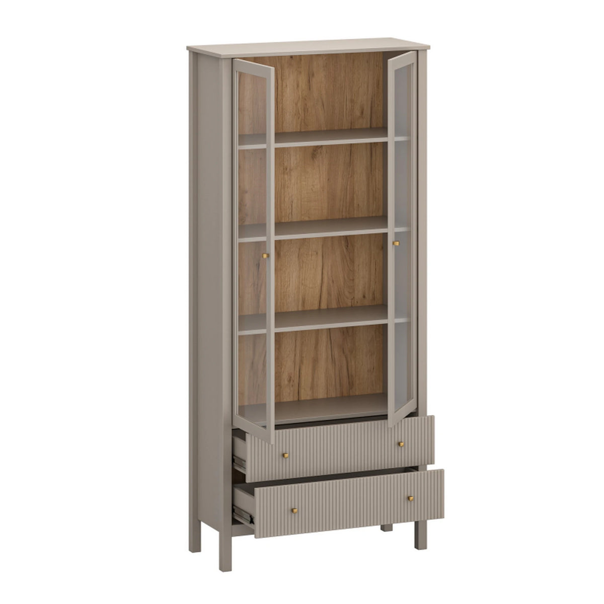 Vitrina pentru living KLEO, taupe, PAL laminat, cu iluminare LED, 90x37x201 cm