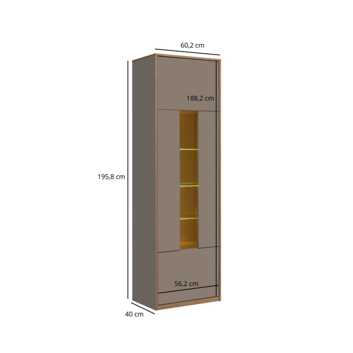 Vitrina pentru living COMPLEX, gri/stejar, PAL laminat, 60x40x196 cm