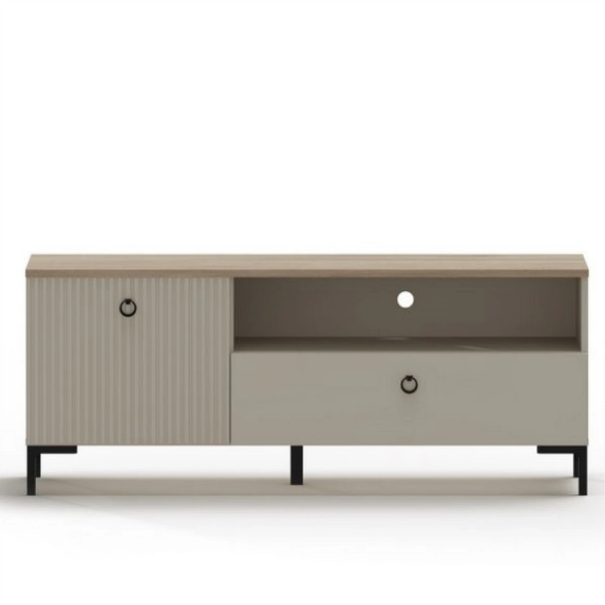 Comoda TV mica DOMINICA, grej/stejar, PAL laminat, 135x41x55 cm