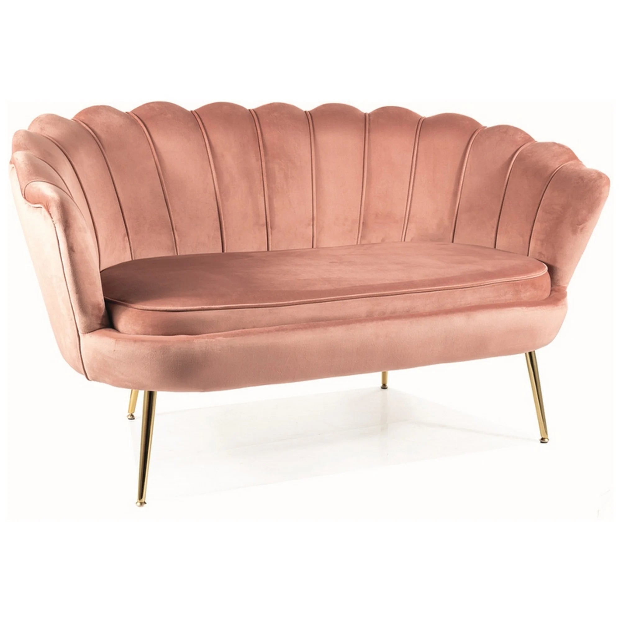 Canapea CAMELLIA 2, roz/auriu, stofa catifelata/metal, 135x76x77 cm