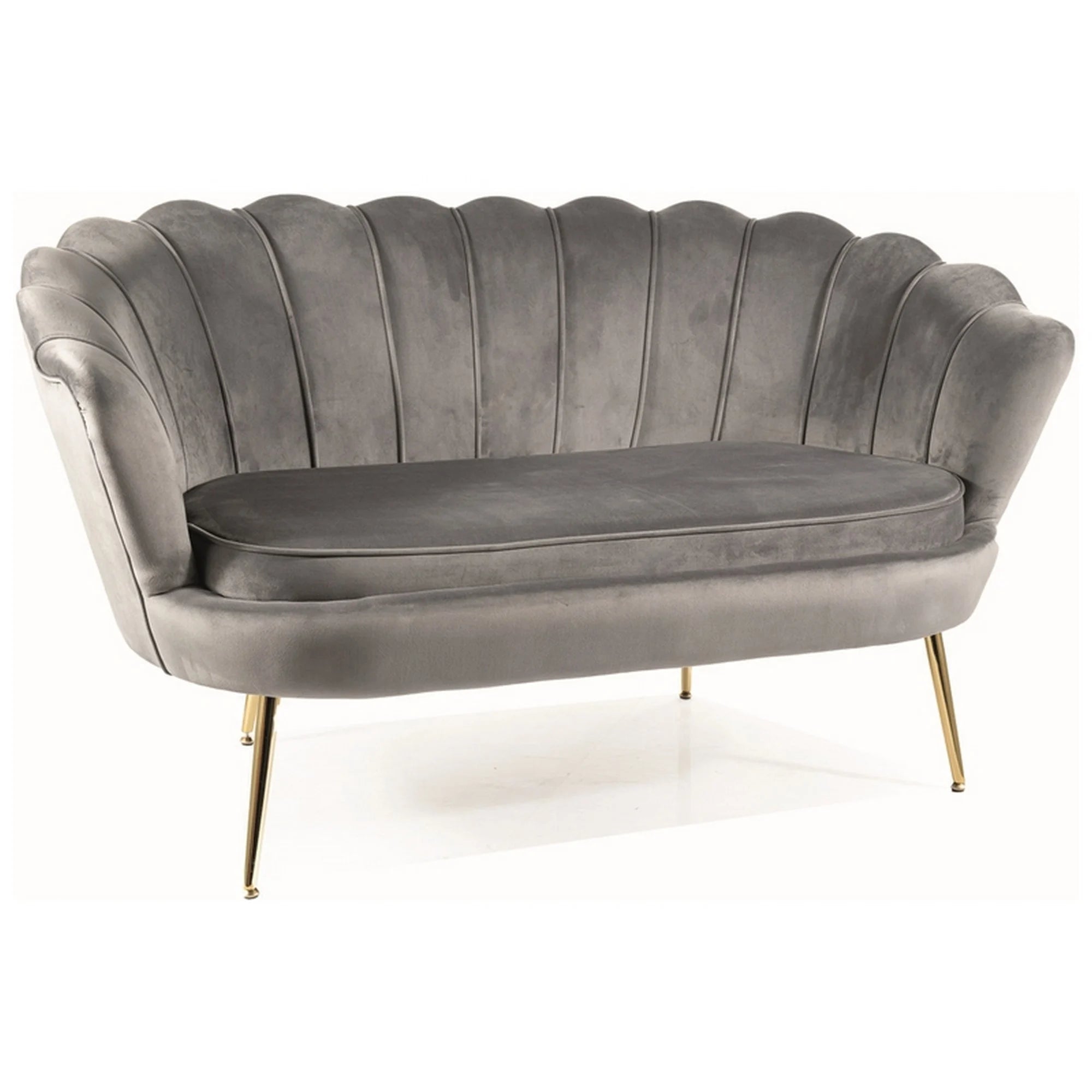 Canapea CAMELLIA 2, gri/auriu, stofa catifelata/metal, 135x76x77 cm