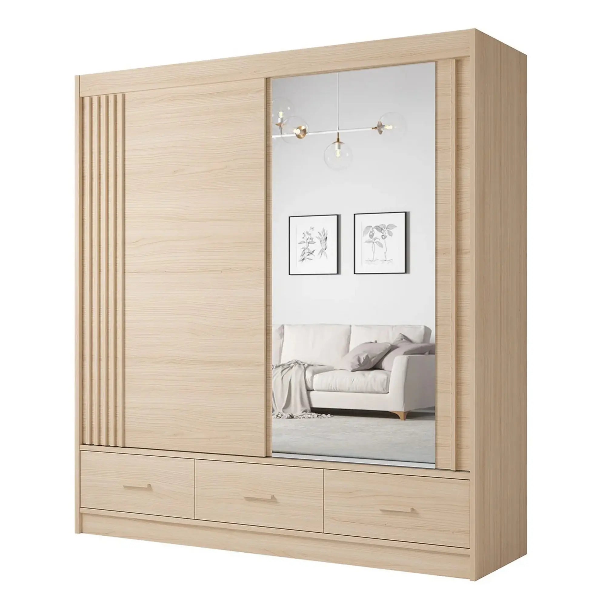 Dulap CANADA CA11-200, stejar riva, PAL, cu 2 usi si 3 sertare, 200x60x215 cm