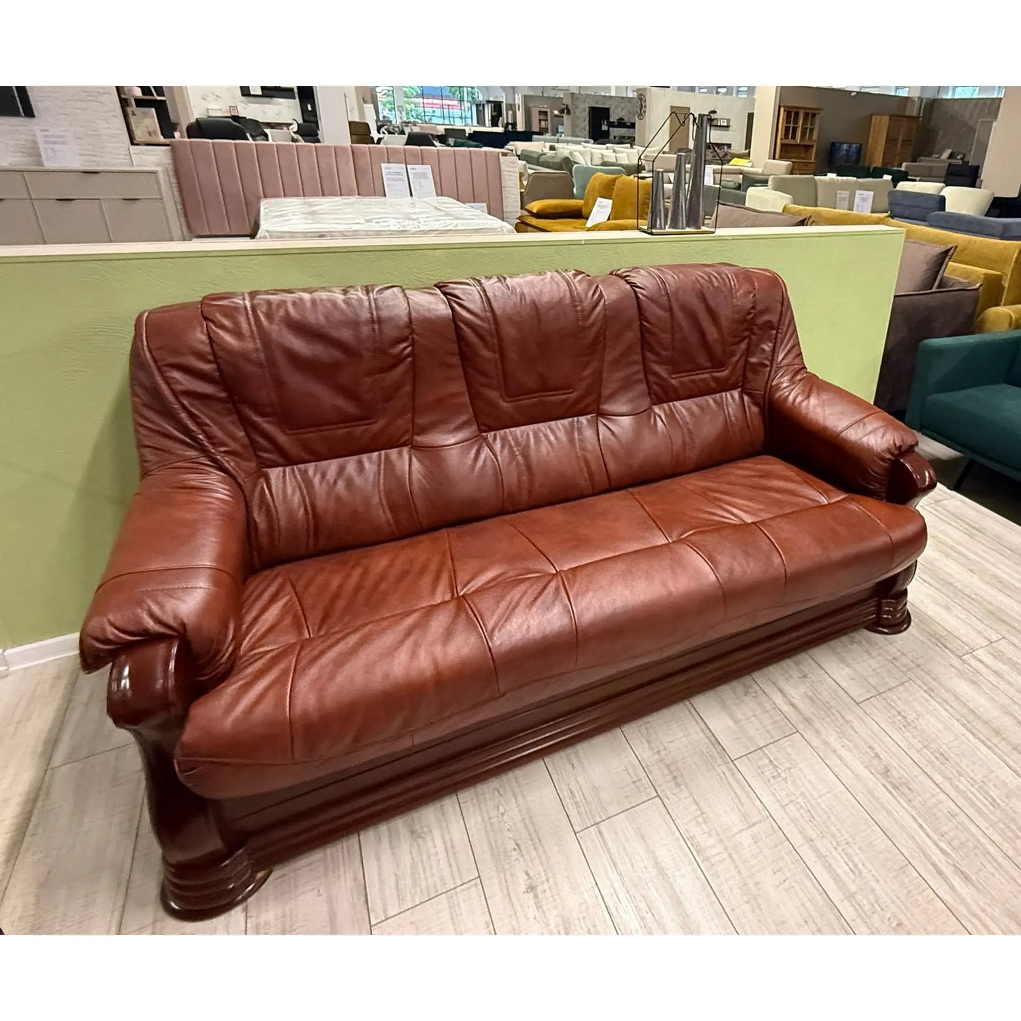 PRODUS RESIGILAT - Canapea extensibila PARMA, maro, piele naturala/lemn/placaj, 195x96/140x95 cm
