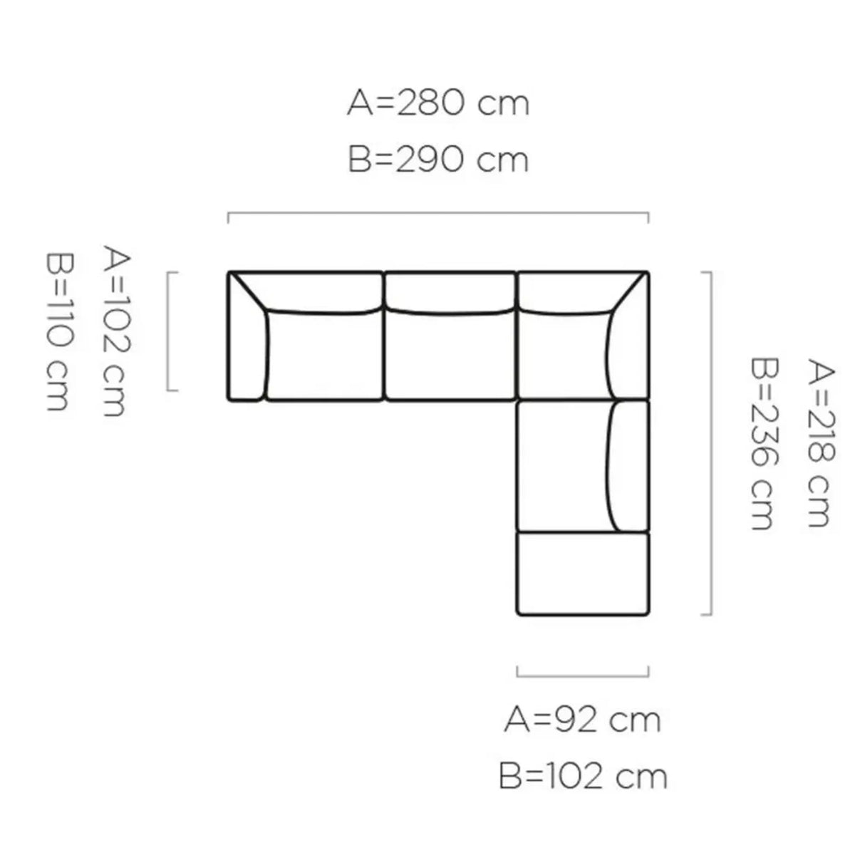 Coltar CANDELO L B, personalizabil materiale gama Premium, 290x236x75 cm