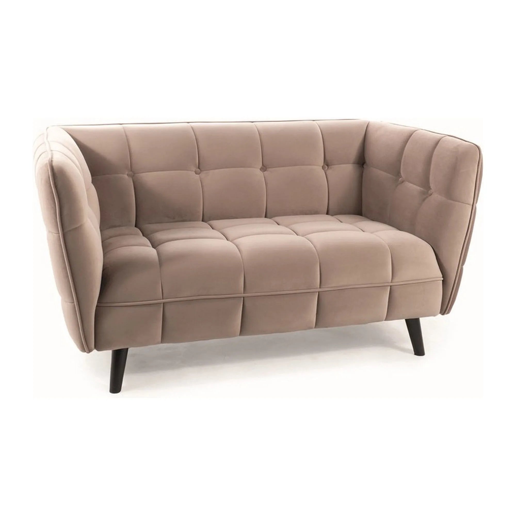 Canapea CASTELLO 2, bej/wenge, stofa catifelata/lemn, 145x85x78 cm