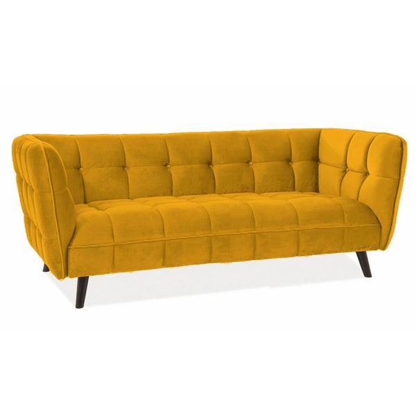 Canapea CASTELLO 3, galben/wenge,  stofa catifelata/lemn/PAL, 200x85x78 cm